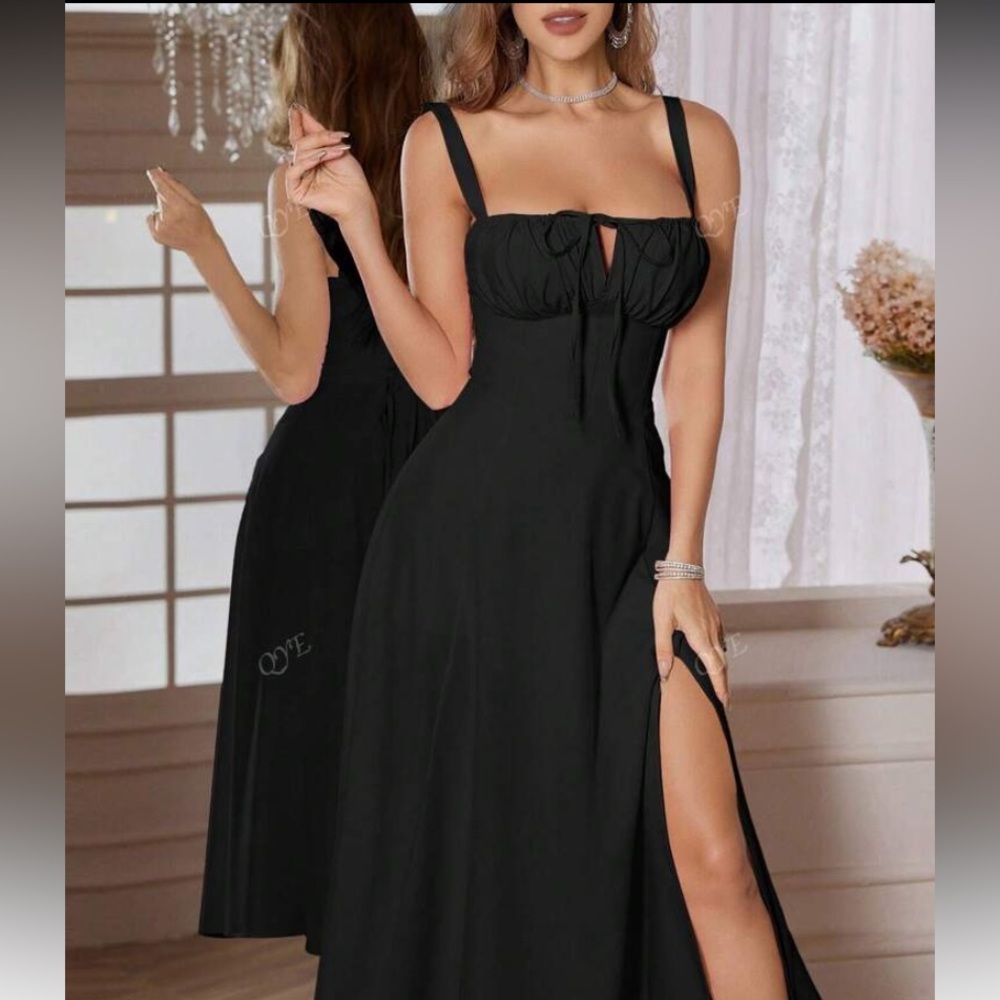 Parthea Elegant Black Dress with lace up corset and boning